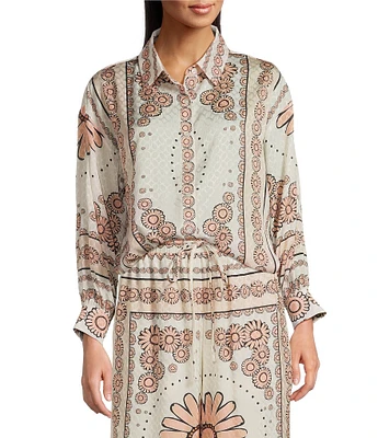 Current Air Floral Print Point Collar Long Sleeve Button Front Coordinating Shirt