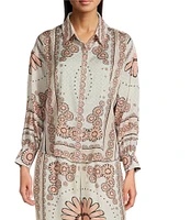 Current Air Floral Print Point Collar Long Sleeve Button Front Coordinating Shirt