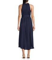 Current Air Halter Tie Waist Pleated Midi Dress