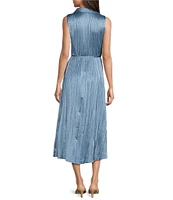 Current Air Pleated Collared Sleeveless Button Front Shirtdress