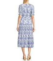 Current Air Pleated V-Neck Short Sleeve Midi Dress