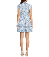 Current Air Point Collar Cap Sleeve Floral Print Mini Dress