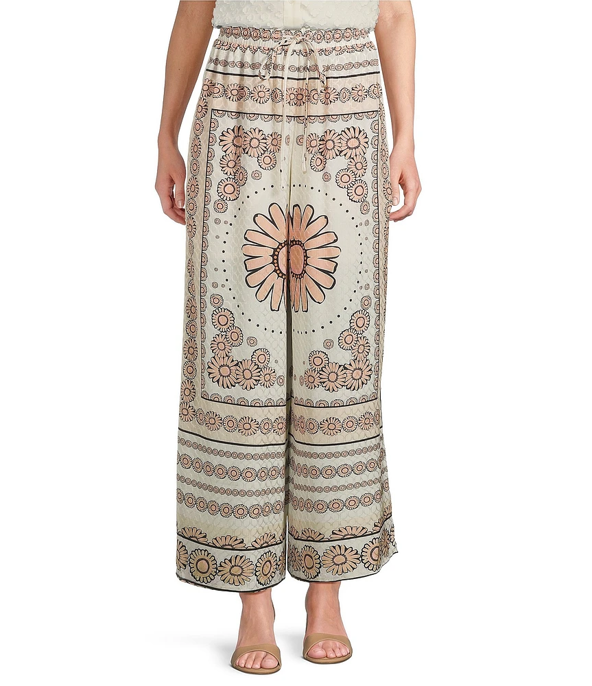 Current Air Printed Drawstring Elastic Waist Wide Leg Palazzo Coordinating Pants