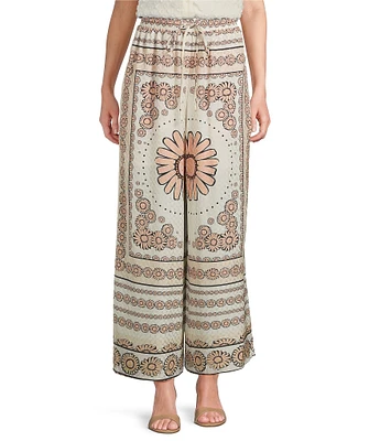 Current Air Printed Drawstring Elastic Waist Wide Leg Palazzo Coordinating Pants