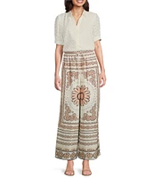 Current Air Printed Drawstring Elastic Waist Wide Leg Palazzo Coordinating Pants