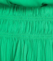 Current Air Ruffle Split Neck Flutter Sleeve Smocked Waist Mini Dress