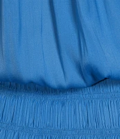 Current Air Solid Split Ruffle Neck Sleeveless Pleated Tiered Mini Dress
