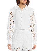 Current Air Woven 3D Floral Lace Point Collar Long Sleeve Relaxed Fit Button Front Coordinating Shirt