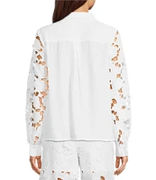 Current Air Woven 3D Floral Lace Point Collar Long Sleeve Relaxed Fit Button Front Coordinating Shirt