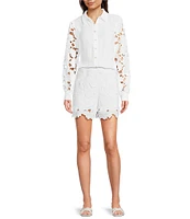 Current Air Woven 3D Floral Lace Point Collar Long Sleeve Relaxed Fit Button Front Coordinating Shirt