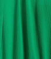 Current Air Woven Stretch Round Neck 3/4 Sleeve Smocked Waist A-Line Dress