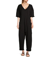 C&V Chelsea & Violet Cotton V-Neck Jumpsuit