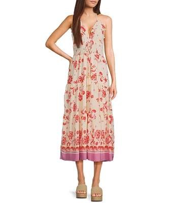 C&V Chelsea & Violet Floral Border Printed Halter Midi Dress