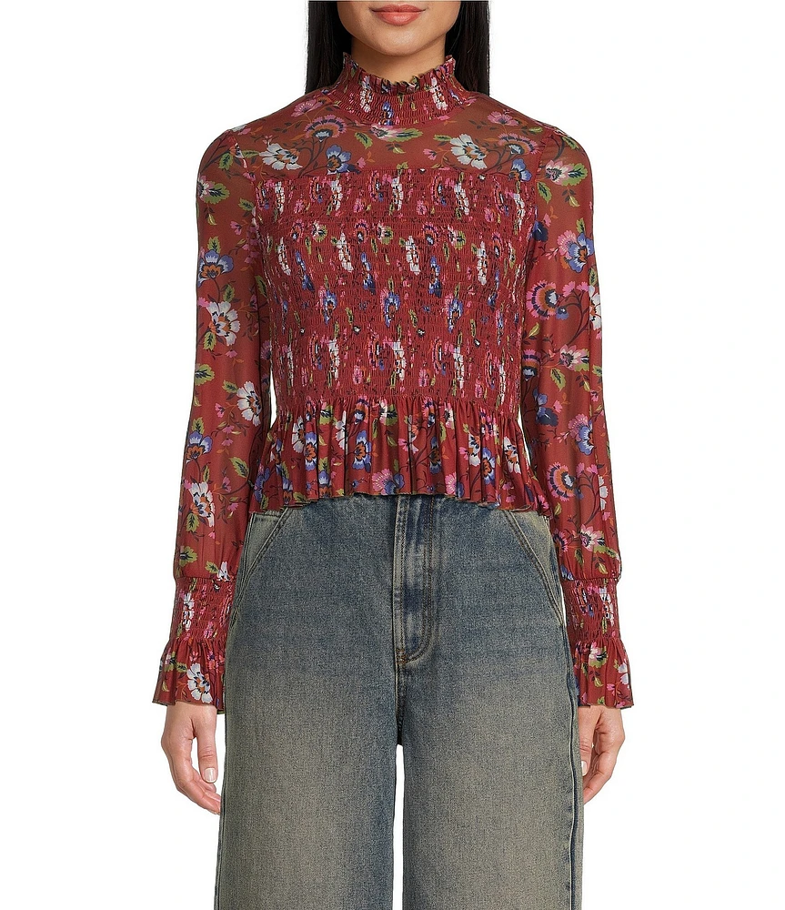 C&V Chelsea & Violet Floral Print Long Sleeve Smocked Coordinating Top