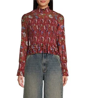 C&V Chelsea & Violet Floral Print Long Sleeve Smocked Coordinating Top