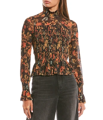 C&V Chelsea & Violet Floral Print Long Sleeve Smocked Top