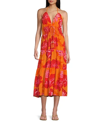 C&V Chelsea & Violet Floral Printed Halter Midi Dress