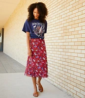 C&V Chelsea & Violet Floral Printed Mesh Midi Skirt