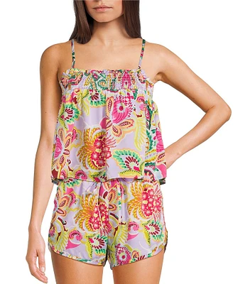 C&V Chelsea & Violet Floral Square Neck Sleeveless Smocked Coordinating Tank Top