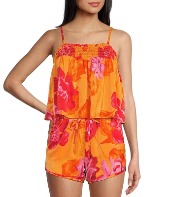 C&V Chelsea & Violet Floral Square Neck Sleeveless Smocked Coordinating Tank Top