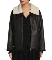 C&V Chelsea & Violet Zip-Front Sherpa Collar & Faux Suede Jacket