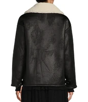 C&V Chelsea & Violet Zip-Front Sherpa Collar & Faux Suede Jacket