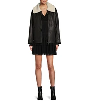 C&V Chelsea & Violet Zip-Front Sherpa Collar & Faux Suede Jacket