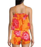 C&V Chelsea & Violet Hibiscus Floral Square Neck Sleeveless Smocked Coordinating Tank Top