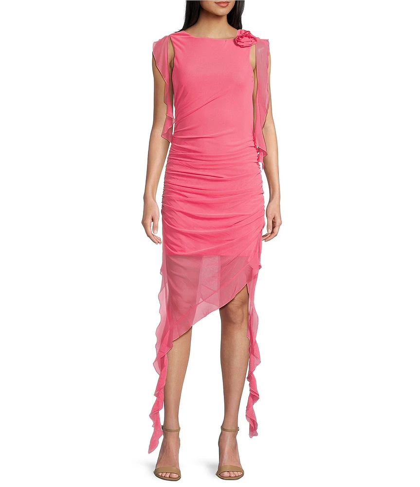 C&V Chelsea & Violet Long Sleeve Mesh Rosette Midi Dress