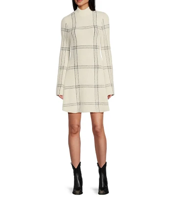 C&V Chelsea & Violet Long Sleeve Plaid Flare Sweater Dress