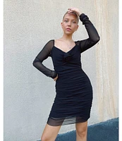 C&V Chelsea & Violet Long Sleeve V-Neck Rosette Mesh Dress