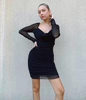 C&V Chelsea & Violet Long Sleeve V-Neck Rosette Mesh Dress