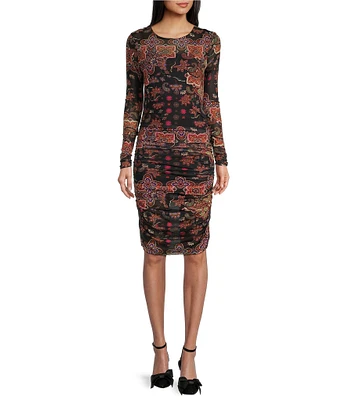 C&V Chelsea & Violet Mesh Long Sleeve Print Dress