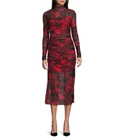 C&V Chelsea & Violet Mock Neck Long Sleeve Rose Mesh Midi Dress