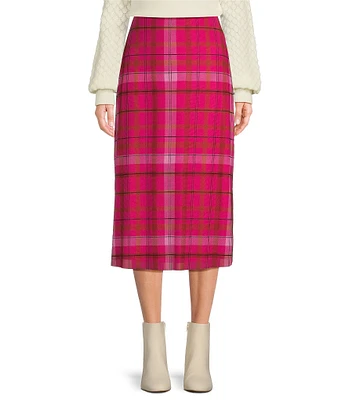 C&V Chelsea & Violet Plaid Printed Mesh Midi Skirt