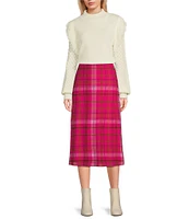 C&V Chelsea & Violet Plaid Printed Mesh Midi Skirt