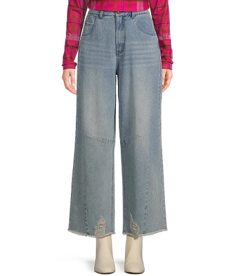 C&V Chelsea & Violet Raw Edge Frayed Hem Wide Leg Denim Jeans