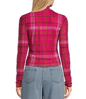 C&v Chelsea & Violet Rosette Plaid Mesh Top