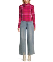 C&v Chelsea & Violet Rosette Plaid Mesh Top