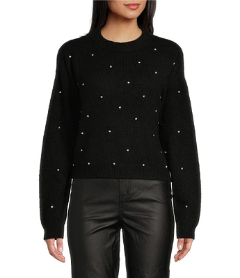C&V Chelsea & Violet Round Neck Long Sleeve Scattered Rhinestones Sweater
