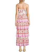 C&V Chelsea & Violet Square Neck Sleeveless Tiered Floral Tropical Print Maxi Dress
