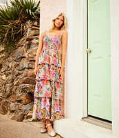 C&V Chelsea & Violet Square Neck Sleeveless Tiered Paisley Print Maxi Dress