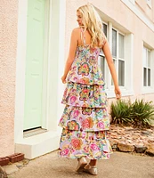 C&V Chelsea & Violet Square Neck Sleeveless Tiered Paisley Print Maxi Dress