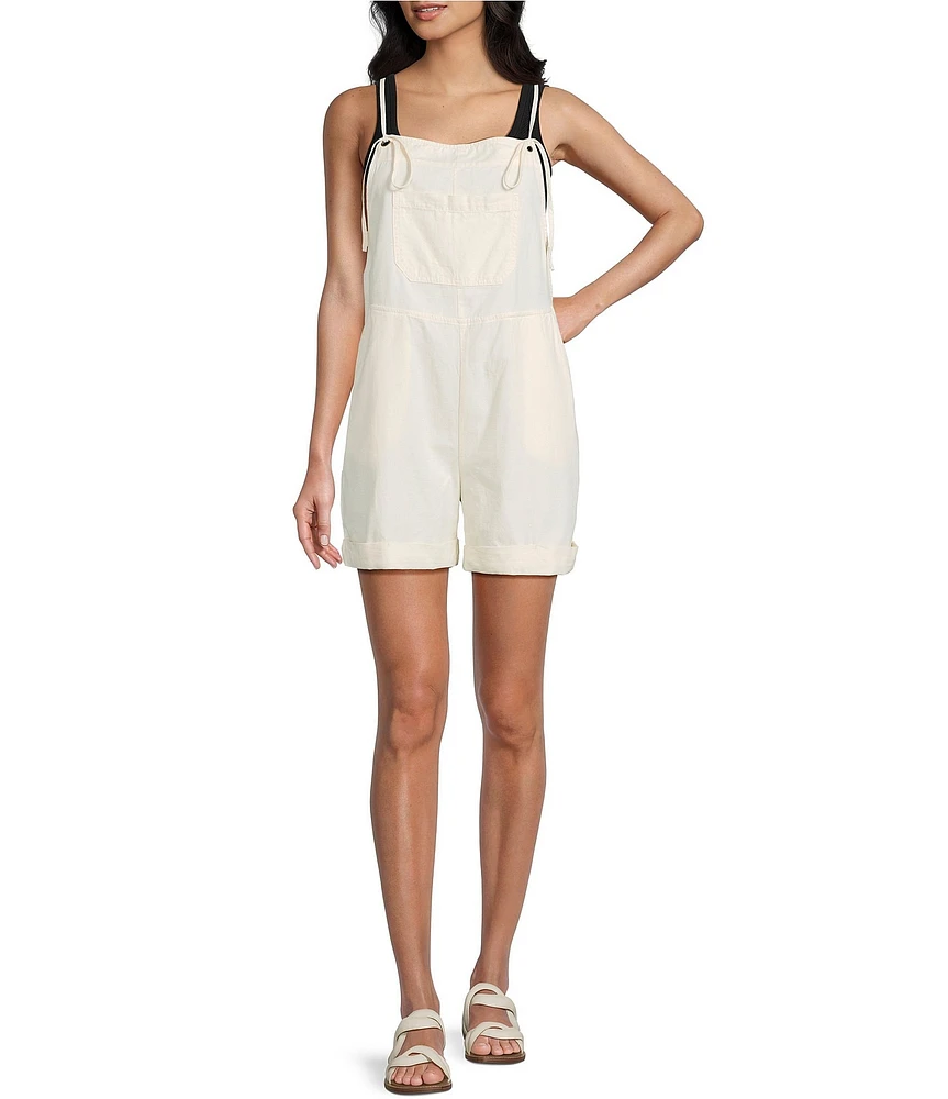 C&V Chelsea & Violet Square Neck Sleeveless Washed Twill Shortall