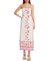 C&V Chelsea & Violet Square Neck Tie Back Printed Maxi Dress