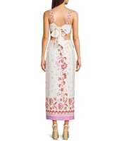 C&V Chelsea & Violet Square Neck Tie Back Printed Maxi Dress