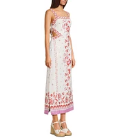 C&V Chelsea & Violet Square Neck Tie Back Printed Maxi Dress
