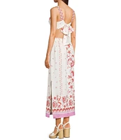 C&V Chelsea & Violet Square Neck Tie Back Printed Maxi Dress