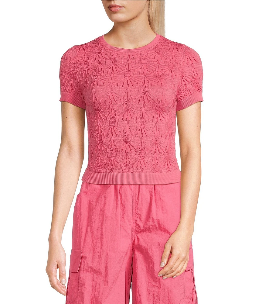 C&V Chelsea & Violet Textured Floral Seamless T-Shirt