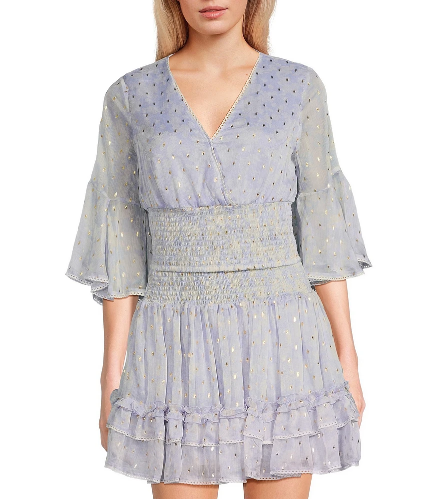 C&V Chelsea & Violet V-Neck Long Sleeve Coordinating Smocked Top